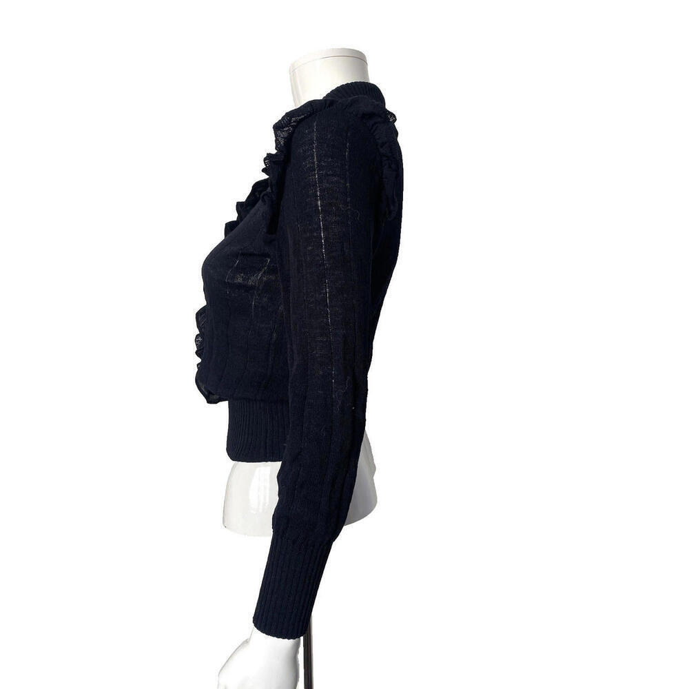 2003 CHANEL 03A Black Ruffle Long Sleeve Blouse Top FR-36 - Picture 4 of 7